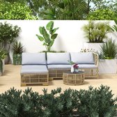 Ensemble de meubles de jardin en rotin 5 pièces, ensemble de meubles de balcon avec coussins, ensemble de jardin avec canapé d'angle, pouf, table basse, ensemble de meubles de terrasse, acier, gris clair