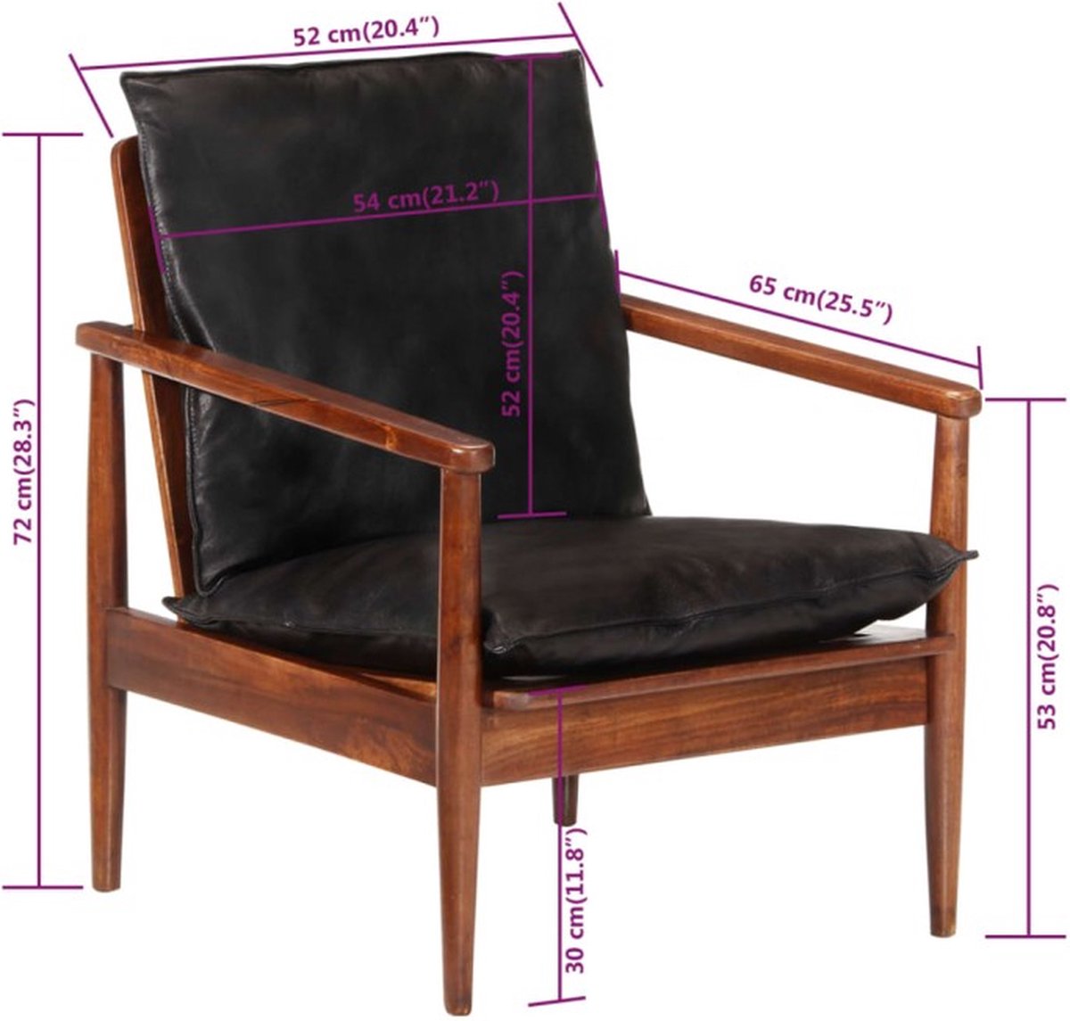 vidaXL Fauteuil - echt - leer - en - massief - acaciahout zwart