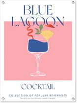 Tuinposter 60x80 cm - Cocktail - Vintage - Blue Lagoon - Roze - Tuindecoratie voor buiten - Schutting decoratie - Tuin - Beach bar accessoires - Tuindoek - Buitenposter