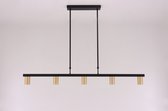 Hanglamp strak zwart met 5 gouden Gu10 spots - 140cm