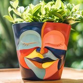 Pots de fleurs - visage graffiti - pots de fleurs avec trou de drainage, tête de pot de fleurs, jardinière pour l'intérieur, jardinière succulente unique pour une décoration moderne, (ø 14 cm)