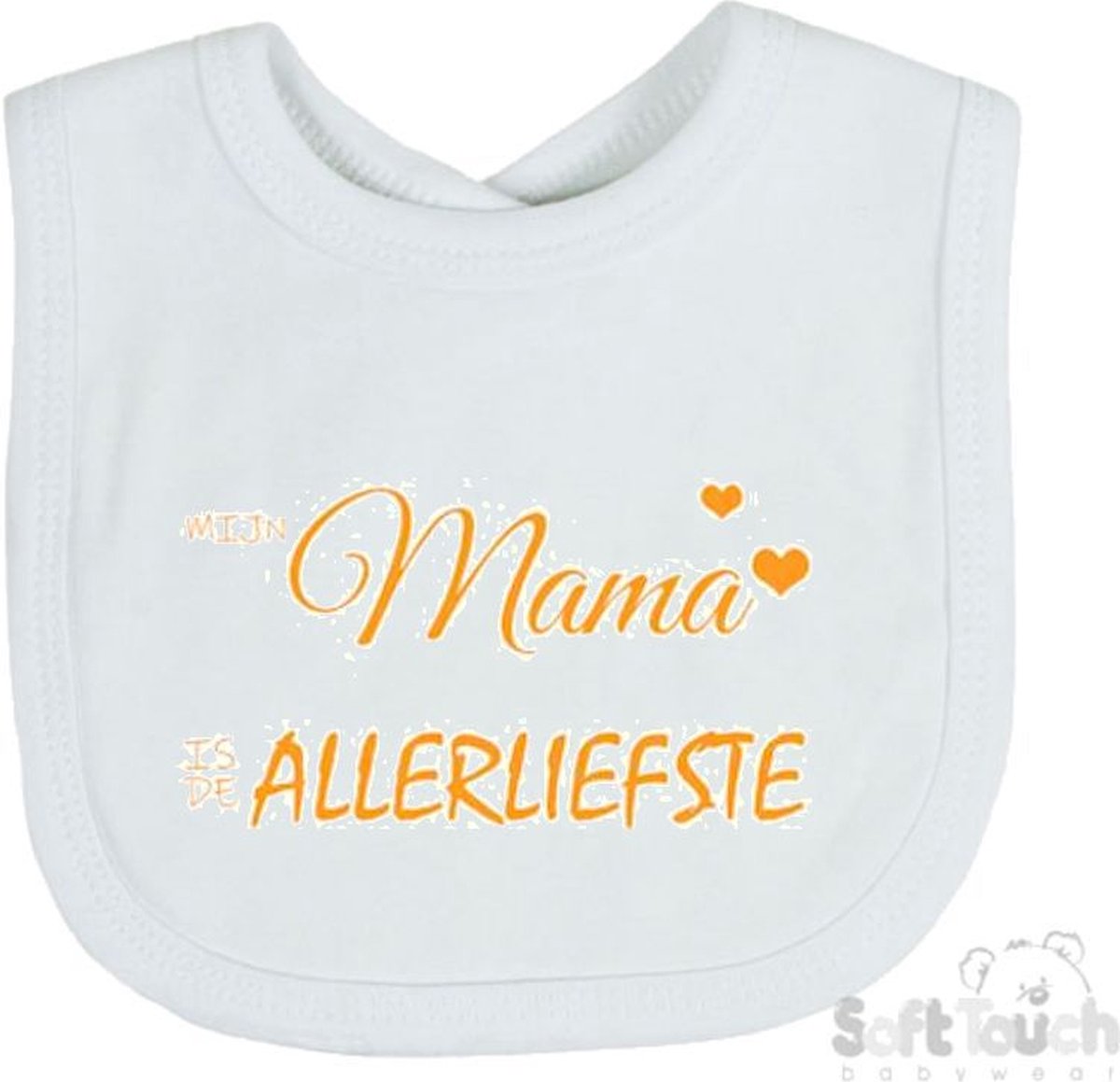 Goedkoopste Soft Touch Slabber Slabbetje Slab Mijn mama is de allerliefste Moederdag Unisex Katoen Wit/mosterd Maat 33x22 Cm