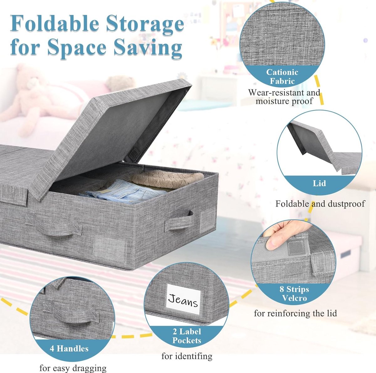 lompyeu 2 stuks opbergdozen voor onder het bed, opvouwbare opbergdoos, 12 cm hoog, plat onderbedcommode, stabiel, met deksel, dubbele ritssluiting en 3 handgrepen, voor kleding, dekbedden (85 x 40 x lompyeu 2 stuks opbergdozen voor onder het bed, opvouwbare opbergdoos, 12 cm hoog, plat onderbedcommode, stabiel, met deksel, dubbele ritssluiting en 3 handgrepen, voor kleding, dekbedden (85 x 40 x