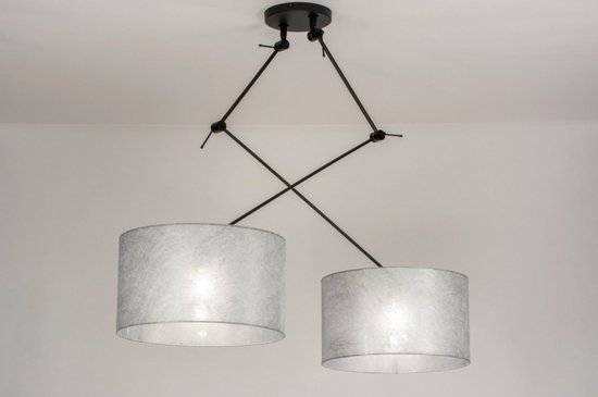 Lumidora Hanglamp 30803 - BROOKLYN - 2 Lichts - E27 - Zwart - Zilvergrijs - Metaal
