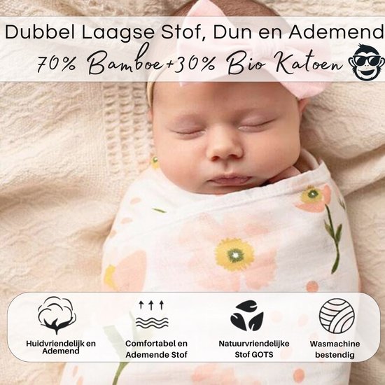 Duopack 2x BoefieBoef Lila Roos Grote XL Hydrofiele Doek Baby - Duurzaam Eco Bamboe - Kerst en KraamCadeau - Swaddle, Inbakerdoek, Hydrofiele Luier & Babydeken - Bloem Roze Wit van Merkloos — afbeelding 3