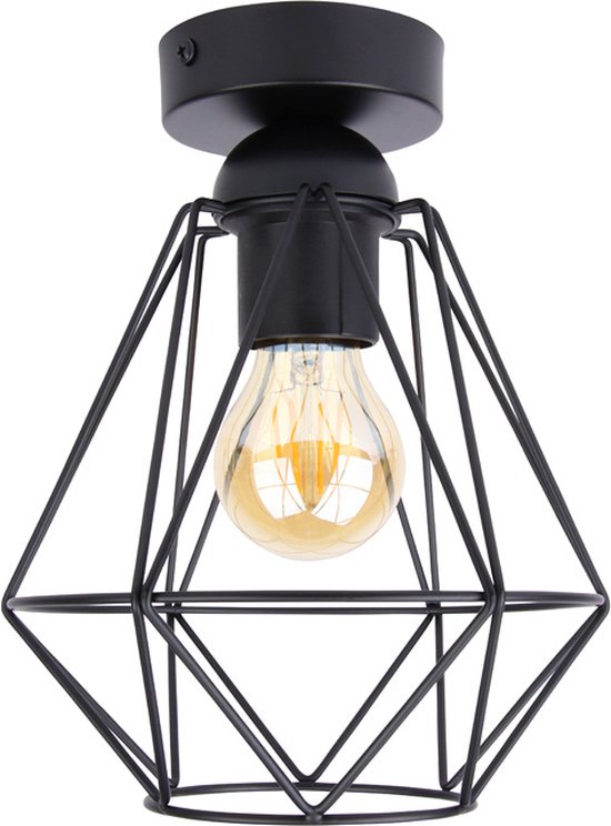 LEDUXA | Plafonnier Industriel | incl. Source de lumière | Rétro | Vintage | Métal | Ø22cm | avec E27 | plafonnier de salon | 4 W | 320lm | 2400K Zwart