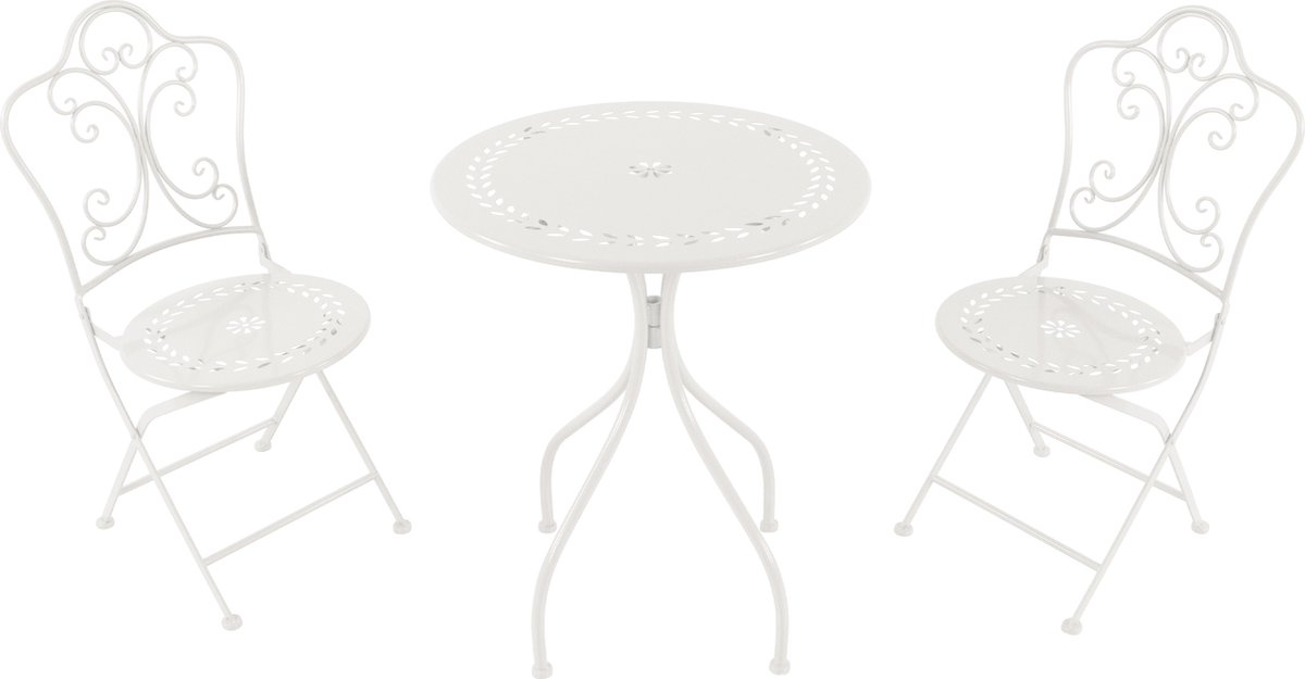 Bol.com AXI Marilou 3-delige metalen Bistroset Romantisch Wit – Gepoedercoat metalen frame – Balkon-set 2 stoelen en tafel aanbieding
