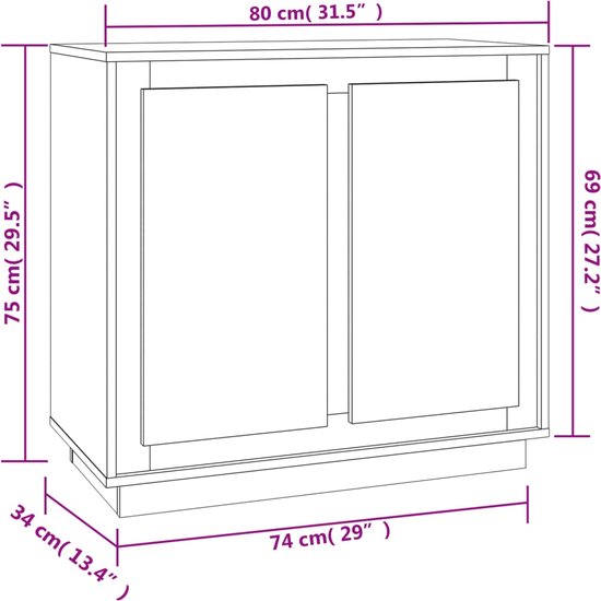vidaXL Buffet 80x34x75 cm Bois d'ingénierie Chêne Sonoma - Buffet - Commodes - Armoire - Buffet