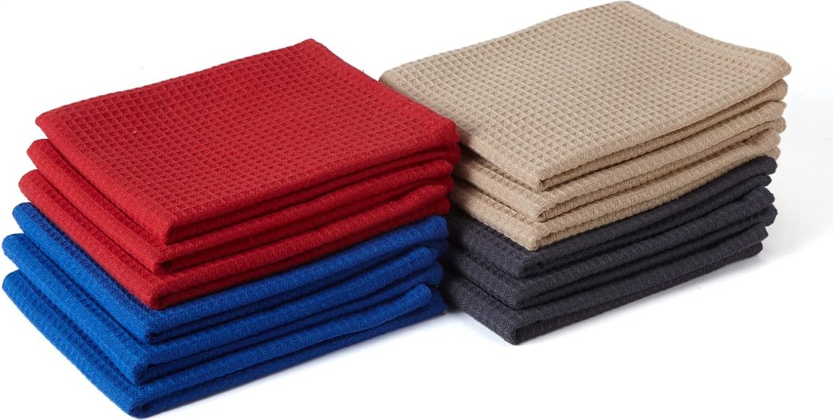 Theedoeken X-Large 70 x 45 cm (set van 12) Zeer absorberende wafeldoek Theedoek Antibacteriële afwerking voor het reinigen en sneldrogen van borden katoen veelkleurig
