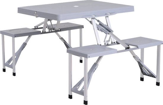 Medina Aloha Campingtafelset - Picknicktafel 0 4 Stoelen - Inklapbaar - Zithoek - Klaptafel - Aluminium - Grijs - 135 x 82 x 66 cm