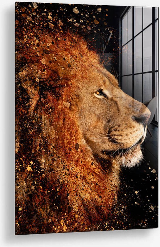 Wallfield™ - Lion Paint | Glasschilderij | Muurdecoratie / Wanddecoratie | Gehard glas | 40 x 60 cm | Canvas Alternatief | Woonkamer / Slaapkamer Schilderij | Kleurrijk | Modern / Industrieel | Magnetisch Ophangsysteem
