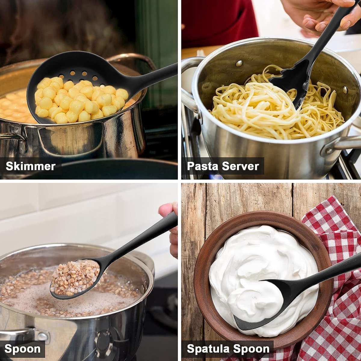 Umite Chef Keukengereiset, 15-delig, siliconen, hittebestendig, anti-aanbaklaag, BPA-vrij, roestvrijstalen handgreep, spatel, lepel, tang, garde, kookgerei