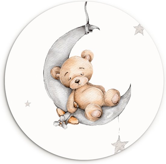 Cercle mural WallCircle® ⌀ 90 cm - Cercle mural Ours - Lune - Étoiles - Enfants - Décoration murale murale salon - Décoration murale chambre - Accessoires décoration chambre - Tableaux ronds