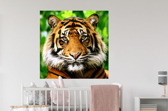 Stickers muraux - Tigre - Tête - Forêt - 100x100 cm - Film Adhésif XXL