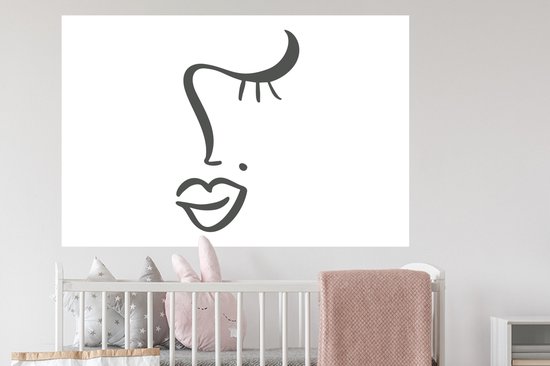 Stickers Stickers muraux - Visage - Abstrait - Zwart - Wit - 120x80 cm - Feuille adhésive