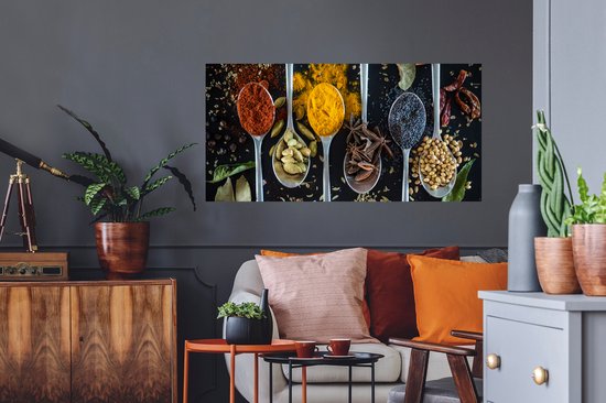 Stickers muraux - Film autocollant - Herbes - Cuillère - Épices - Zwart - Cuisine - 120x60 cm - Film adhésif - Stickers muraux chambre d'enfant - Papier peint autocollant - Papier peint autocollant - Film autocollant