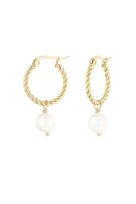 Luxe Oorbellen rope met parel - earrings with pearl - stainless steel - waterproof - nikkelfree- kleur goud - moederdag cadeau - kerst kadotip - gift - present