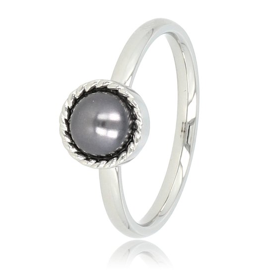 My Bendel - Ring zilver met zwarte parel - Zilveren ring met een zwarte parel en een vintage rand - Met luxe cadeauverpakking