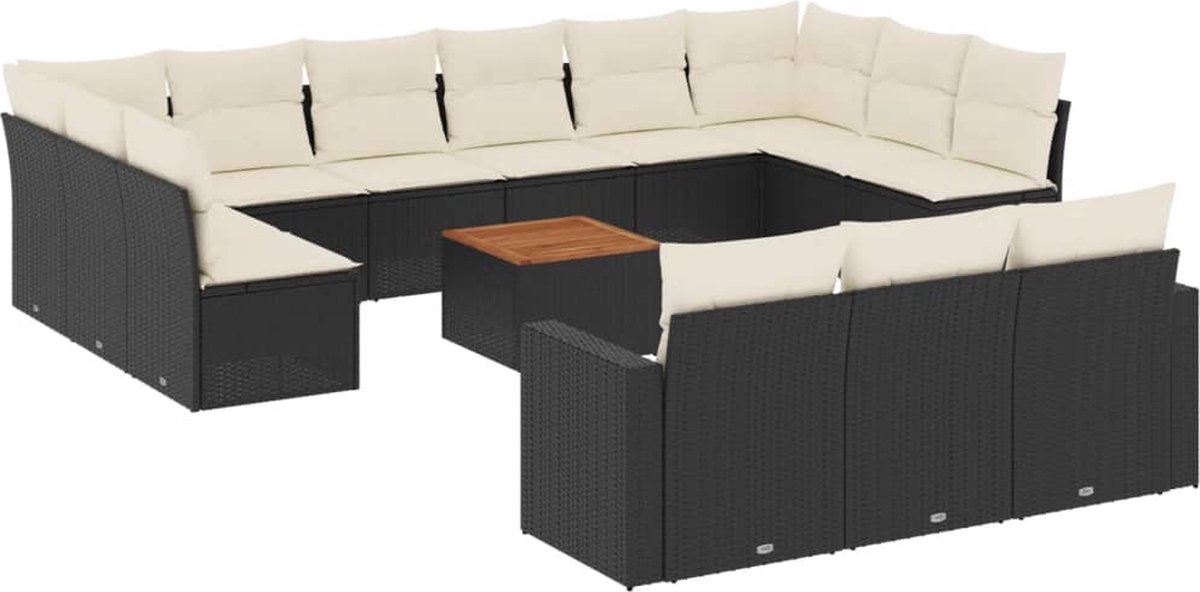 vidaXL 14-delige - Loungeset - met - kussens - poly - rattan - zwart