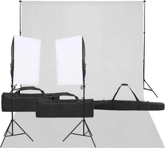 Foto: Vidaxl fotostudioset verlichtingsset 40 x 60 cm flexibel achtergrondsysteem 500 x 300 cm wit inclusief draagtas fotostudio set