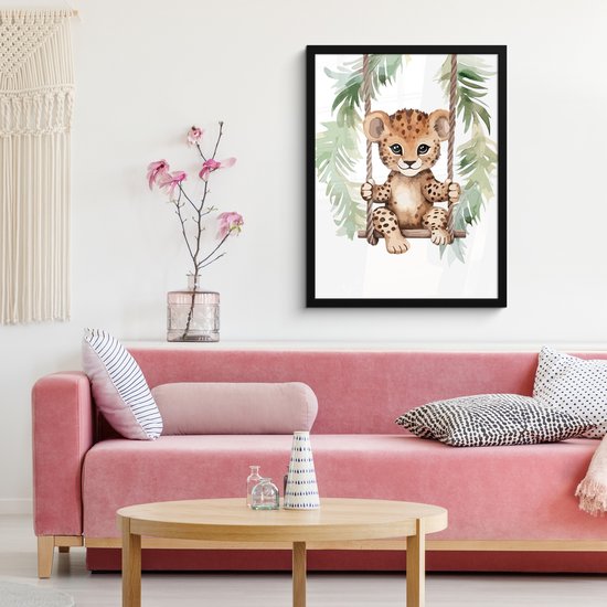 Cadre photo avec affiche - Cadre affiche 60x80 cm - Posters - Léopard - Animal - Enfants - Jungle - Chambre d'enfant - Accessoires Chambre de bébé - Décoration photo dans cadre - Décoration murale salon - Décoration murale chambre