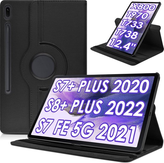 Draaibaar Hoesje - Zwart Geschikt voor: Samsung Galaxy Tab S8 Plus 2022 / S7+/ S7 Plus / Tab S7 FE 5G 12.4 inch 2020