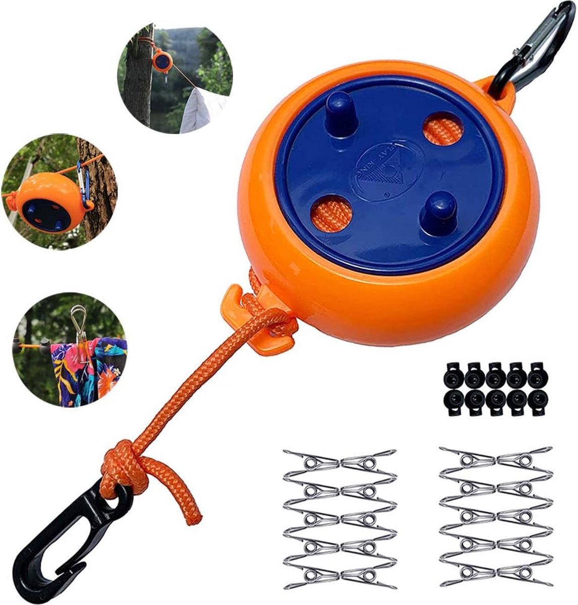 Goedkoopste Uittrekbare Waslijn - 10m - Oranje - Met Winddichte Clips & Wasknijpers - Ideaal voor Camping, Reizen & Buiten