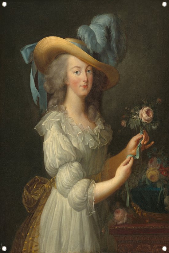 Marie Antoinette in een mousseline jurk - Élisabeth Louise Vigée Le Brun poster - Vrouw posters - Tuinposters Portret - Buiten poster - Tuindoek - Wanddecoratie tuinposter 50x75 cm
