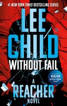 Boekomslag: Lee Child, Without Fail. Achtergrond van gebroken glas met een silhouet van een man.