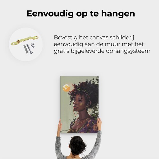 Artaza Canvas Schilderij Afrikaanse Vrouw met een Bloem in haar Haar - 60x90 cm - Wanddecoratie Woonkamer - Schilderijen - Muurdecoratie