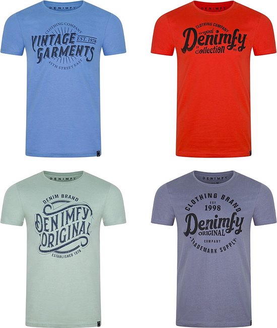 DENIMFY T-Shirt Homme DFNuri 4 Pack Regular Fit Multicolore 4XL Col Rond Adultes