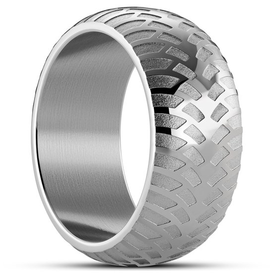 Tigris | 10 Zilverkleurige Ring met Geometrisch Patroon