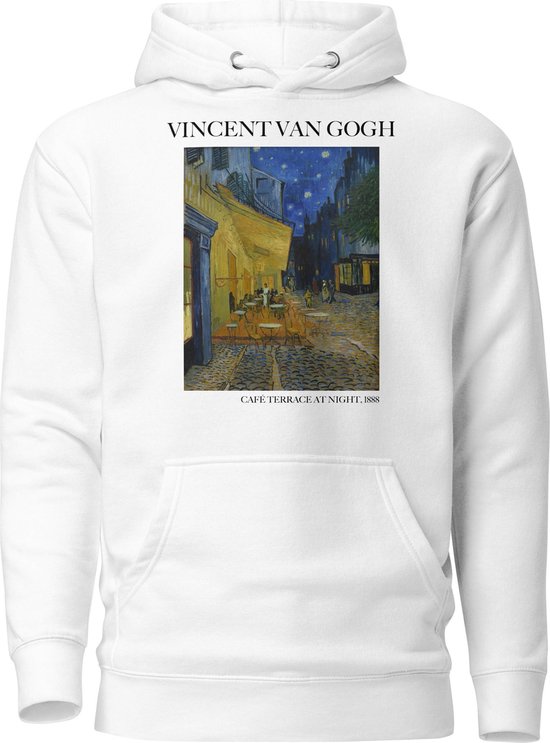 Vincent van Gogh 'Terras van een Café 's Nachts' ("Café Terrace at Night") Beroemd Schilderij Hoodie | Unisex Premium Kunst Hoodie | Wit | M