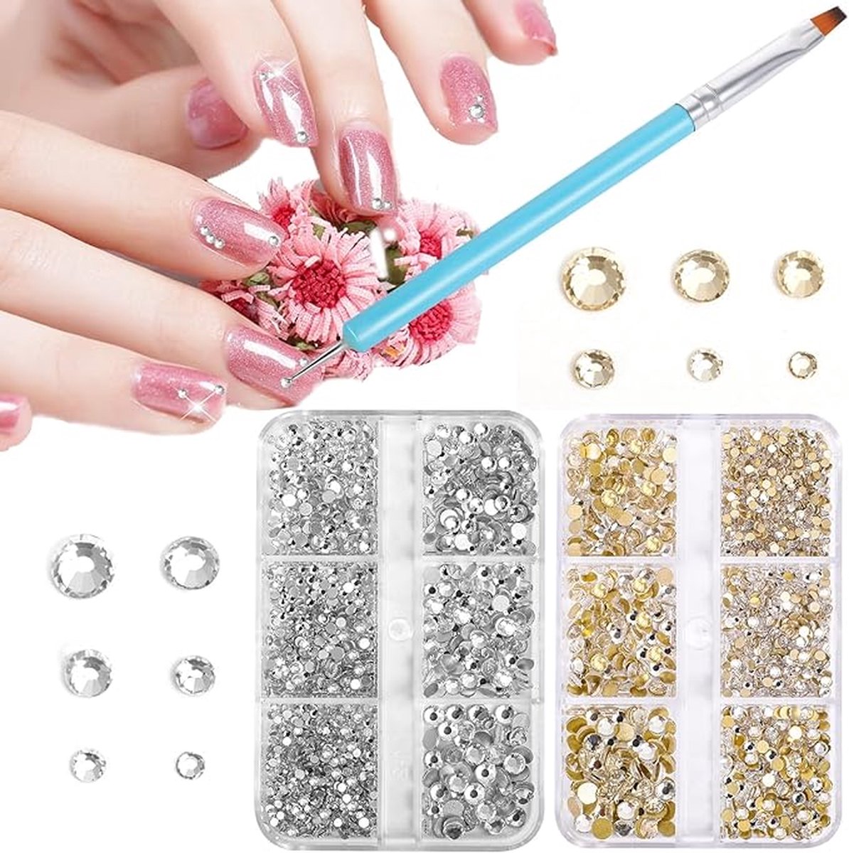 Goedkoopste Twee doos Nagelsteentjes Goud en Zilver-nagel steentjes / Nagel diamantjes/ 1800 Nagel diamantjes