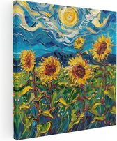 Peinture sur toile Artaza représentant des tournesols dans un champ - 80 x 80 cm - Groot - Photo sur toile - Impression sur toile
