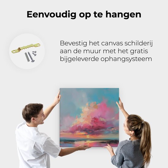 Artaza Peinture sur toile représentant un coucher de soleil avec des nuages ​​roses et bleus – 80 x 80 – Groot – Photo sur toile – Impression sur toile