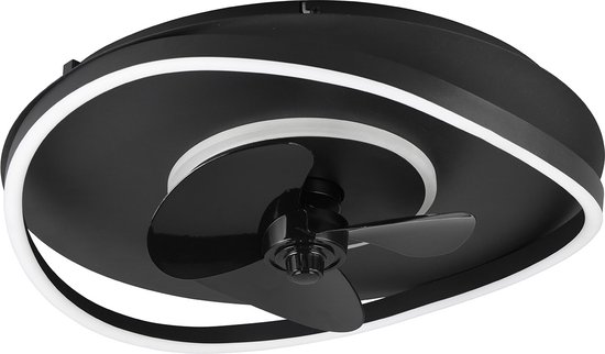 LED Plafondlamp met Ventilator - Plafondventilator - Trion Sorti - 30W - Aanpasbare Kleur - Afstandsbediening - Dimbaar - Rond - Mat Zwart - Metaal