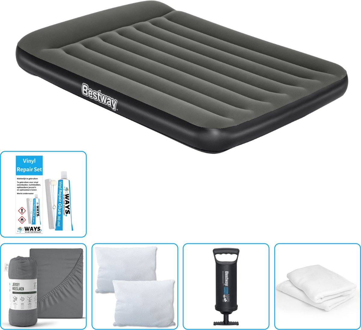Bestway luchtbed - Twijfelaar - 137 x 191 x 30 cm - Groen - Inclusief Hoeslaken - Kussen - Kussenbeschermer - Pomp en Reparatieset