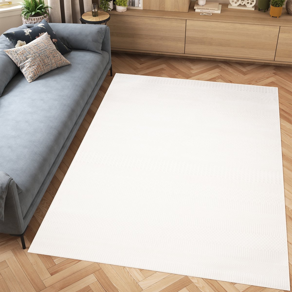 Tapiso Hera Vloerkleed Wit Laagpolig Woonkamer Modern Tapijt Maat- 80x150