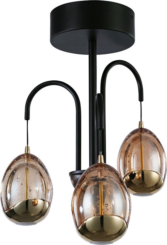 Moderne plafondlamp Clear Egg | 3 lichts | transparant / zwart | glas / metaal | Ø 9,5 cm | 40 cm | eetkamer / hal / woonkamer / slaapkamer lamp | modern / sfeervol / romantisch design
