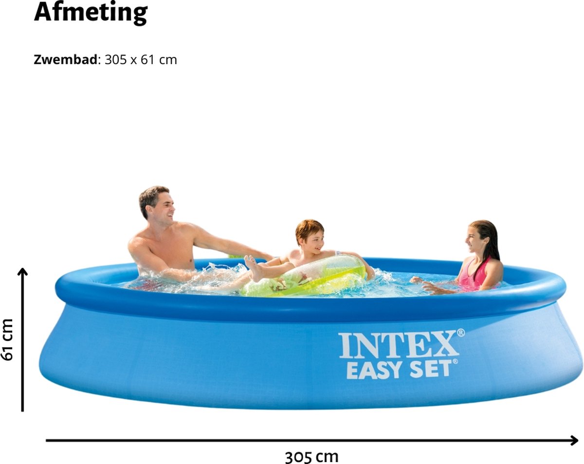 Intex Rond Opblaasbaar Easy Set Zwembad - 305 x 61 cm - Blauw - Inclusief Pomp Chloor - Chloordrijver - Testrips - Reparatiesetje - Scrubborstel - PH-waarde - PH-waarde - Thermometer – foto 7