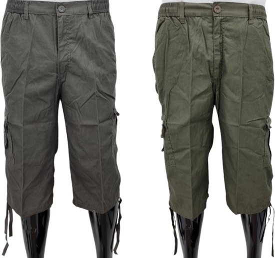 MaxMen - 2-Pack - Pantalons Courts Homme - Pantalons Courts Homme avec Poches - Bermuda Homme - Katoen - Longueur 3 Quarts - 1 x Grijs & 1 x Vert - Taille M