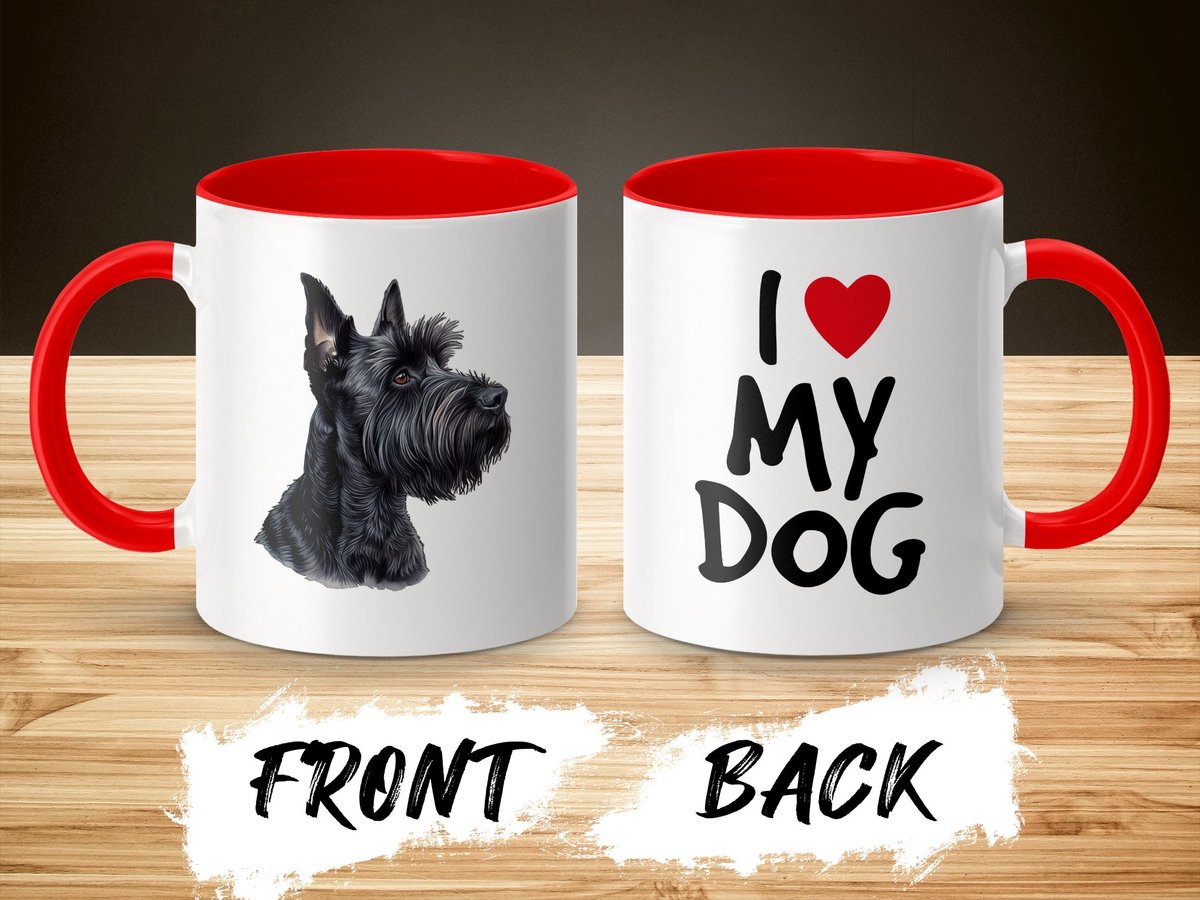 Mok rood/wit Scottish Terrier dog - I love my dog / dog lover / dogs - ik hou van mijn hond / hondenliefhebber / honden