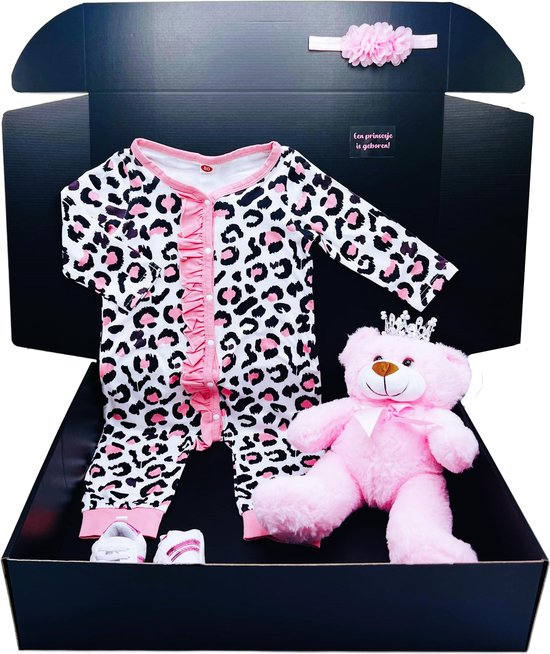 kraamcadeau meisje deluxe met roze boxpakje, teddybeer, babyschoentjes en hoofdband - ook rechtstreeks als cadeau op te sturen van Geboortewinkel — afbeelding 2