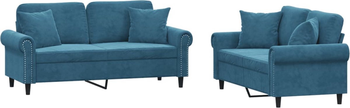 vidaXL - 2-delige - Loungeset - met - kussens - fluweel - blauw