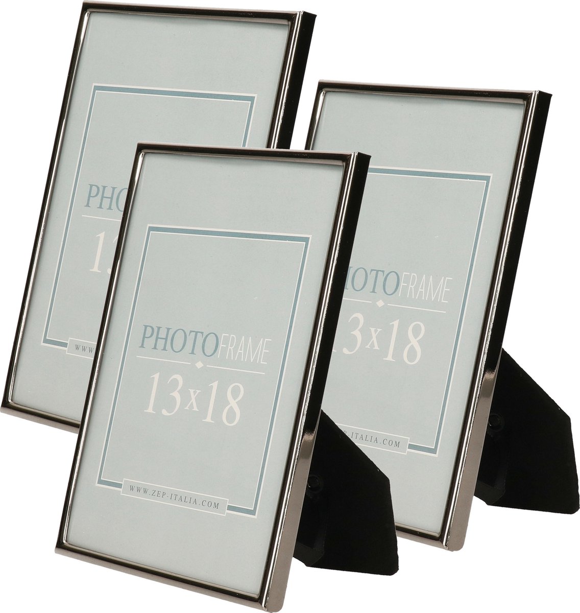 Zep 3x stuks - Fotolijst - zilver/zwart - metaal - glas - staand - geschikt voor foto - 13 x 18 cm