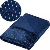 Springos Plaid | Sprei | Deken | 200 x 150 cm | Pluche | Blauw/ Goud