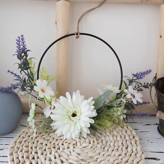 Yeenee Kransen voor voordeur, 45 cm kunstbloemen, groene bladeren krans, lente zomer alle seizoenen bloemenkrans voor muur bruiloft festival feest woondecoratie (45 cm), kleurrijke orchidee chrysant