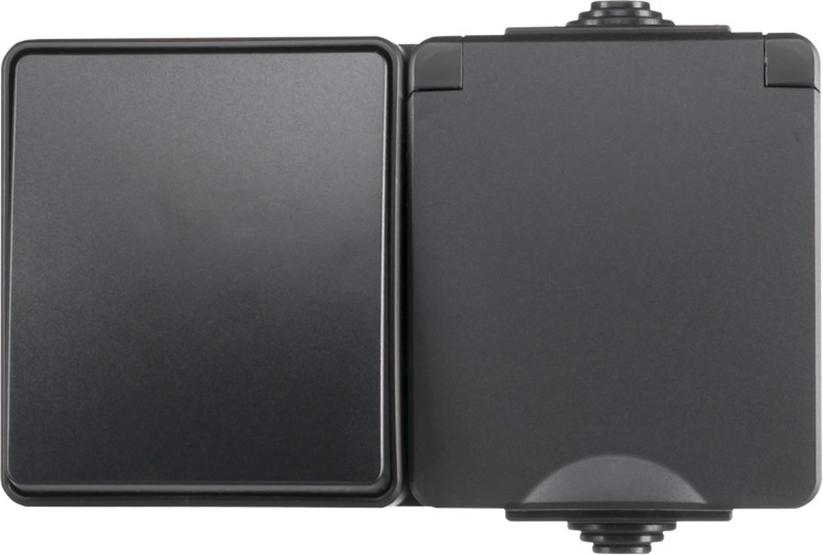Opbouw Combi wandcontactdoos en wisselschakelaar | IP55 - Zwart