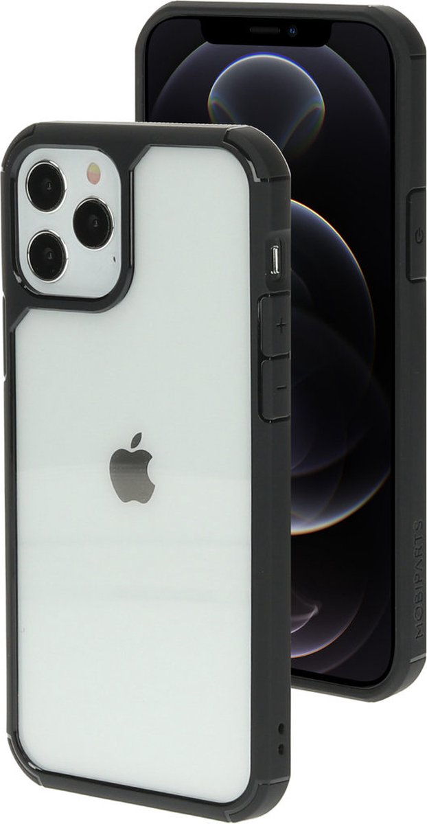 Mobiparts Hoesje geschikt voor Apple iPhone 12 Pro Telefoonhoesje Hardcase | Mobiparts Rugged Clear Backcover Shockproof | Schokbestendig iPhone 12 Pro Telefoonhoesje | Anti Shock Proof - Transparant / Zwart